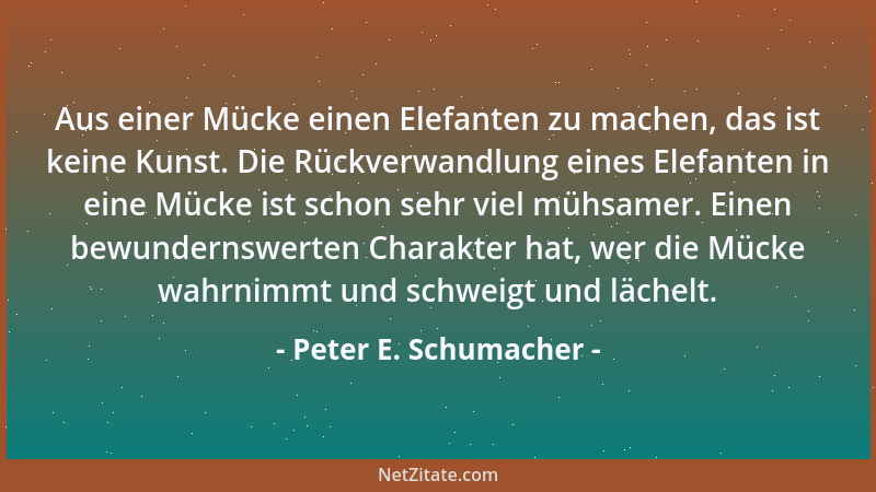 Peter E. Schumacher - Aus einer Mücke einen Elefanten zu machen, das ist keine Kunst. Die Rückverwandlung eines Elefanten i...