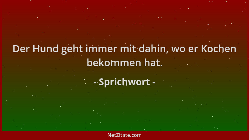Sprichwort - Der Hund geht immer mit dahin, wo er Kochen bekommen hat....