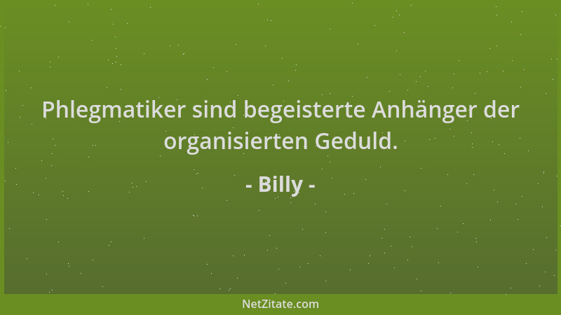 Billy - Phlegmatiker sind begeisterte Anhänger der organisierten Geduld....