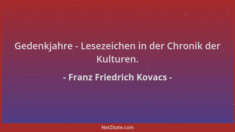 Franz Friedrich Kovacs - Gedenkjahre - Lesezeichen in der Chronik der Kulturen....