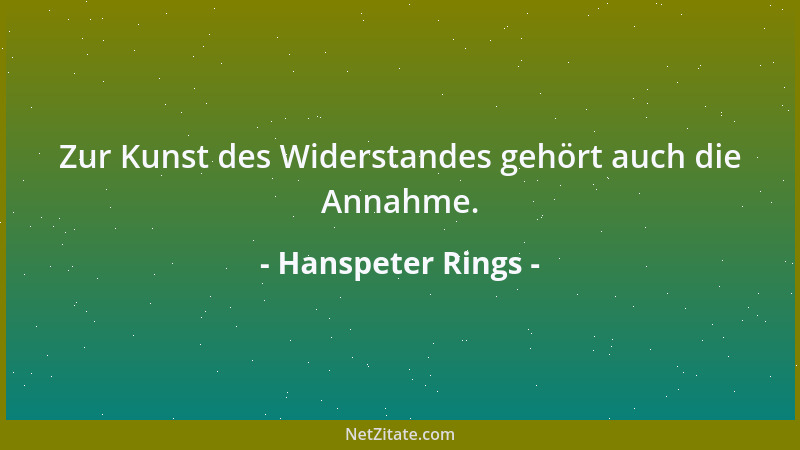 Hanspeter Rings - Zur Kunst des Widerstandes gehört auch die Annahme....