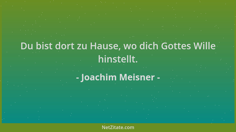 Joachim Meisner - Du bist dort zu Hause, wo dich Gottes Wille hinstellt....
