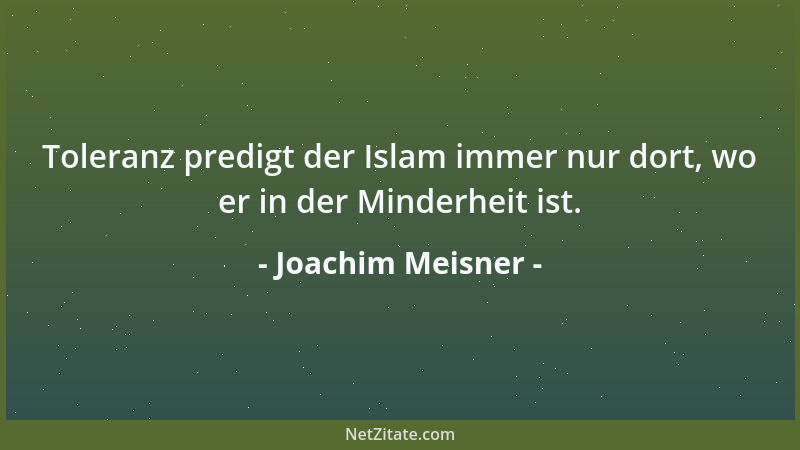 Joachim Meisner - Toleranz predigt der Islam immer nur dort, wo er in der Minderheit ist....