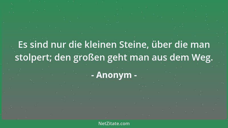 Anonym - Es sind nur die kleinen Steine, über die man stolpert; den großen geht man aus dem Weg....