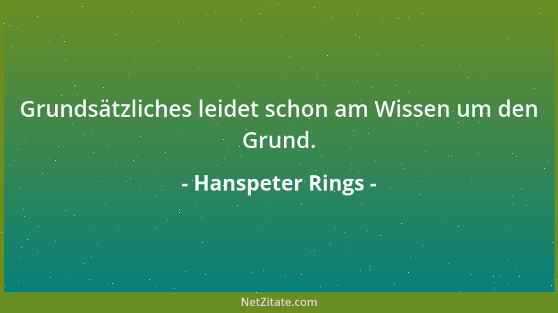 Hanspeter Rings - Grundsätzliches leidet schon am Wissen um den Grund....