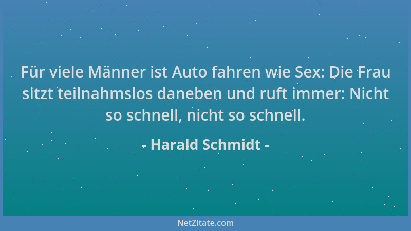 Harald Schmidt - Für viele Männer ist Auto fahren wie Sex: Die Frau sitzt teilnahmslos daneben und ruft immer: Nicht so sch...