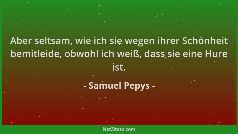 Samuel Pepys - Aber seltsam, wie ich sie wegen ihrer Schönheit bemitleide, obwohl ich weiß, dass sie eine Hure ist....