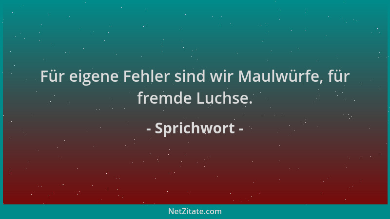 Sprichwort - Für eigene Fehler sind wir Maulwürfe, für fremde Luchse....