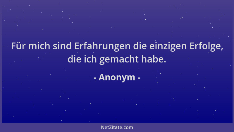 Anonym - Für mich sind Erfahrungen die einzigen Erfolge, die ich gemacht habe....
