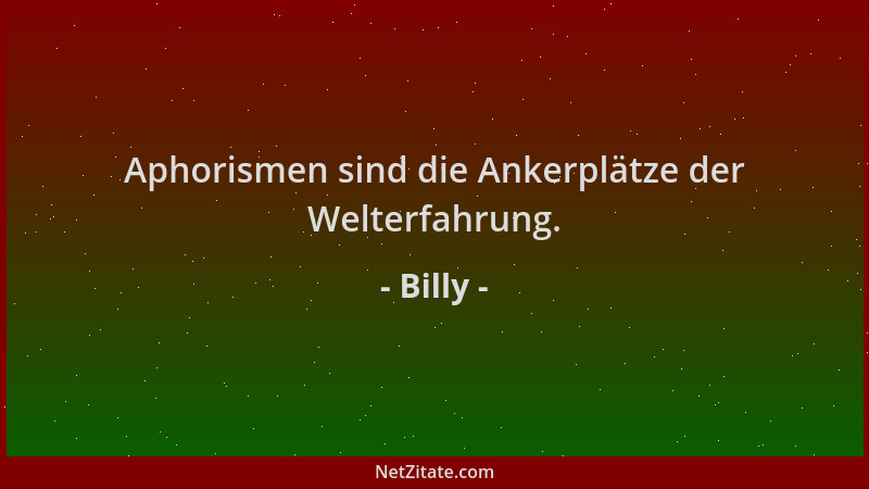 Billy - Aphorismen sind die Ankerplätze der Welterfahrung....