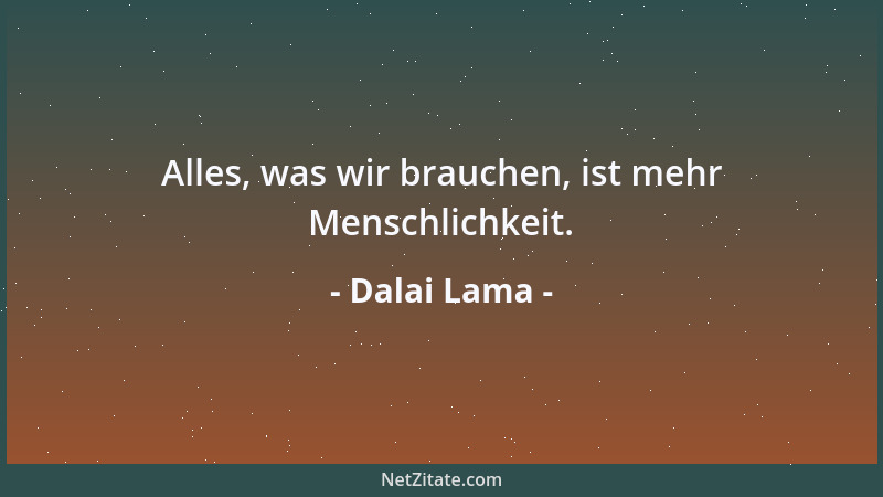 Dalai Lama - Alles, was wir brauchen, ist mehr Menschlichkeit....