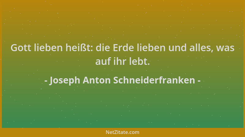 Joseph Anton Schneiderfranken - Gott lieben heißt: die Erde lieben und alles, was auf ihr lebt....