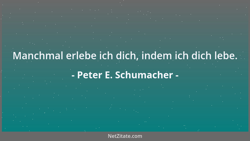 Peter E. Schumacher - Manchmal erlebe ich dich, indem ich dich lebe....