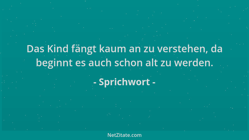 Sprichwort - Das Kind fängt kaum an zu verstehen, da beginnt es auch schon alt zu werden....