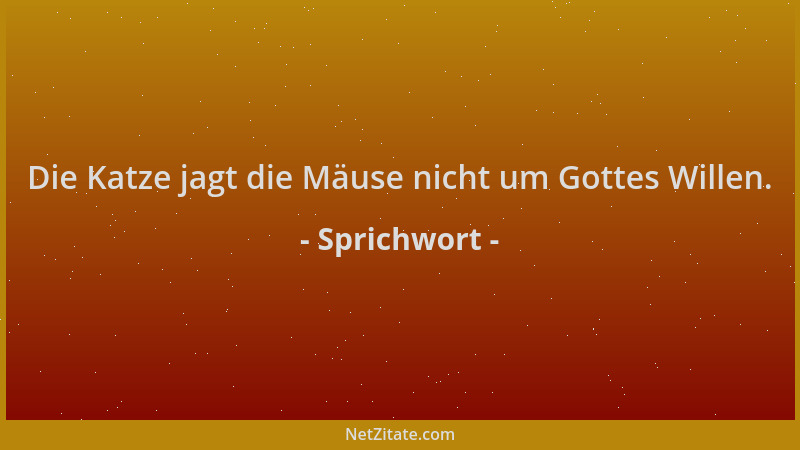 Sprichwort - Die Katze jagt die Mäuse nicht um Gottes Willen....