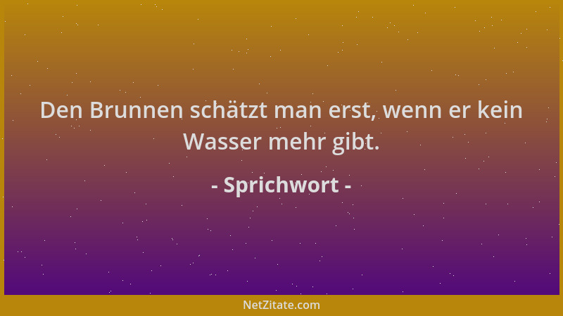 Sprichwort - Den Brunnen schätzt man erst, wenn er kein Wasser mehr gibt....
