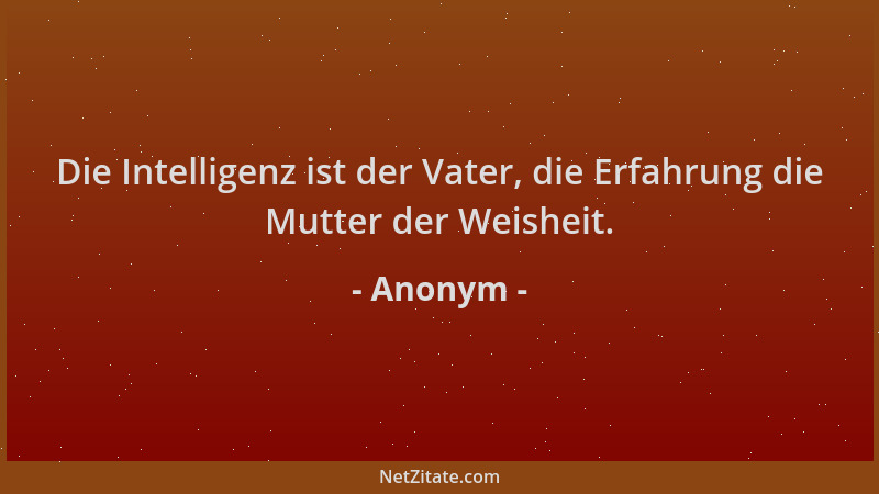 Anonym - Die Intelligenz ist der Vater, die Erfahrung die Mutter der Weisheit....