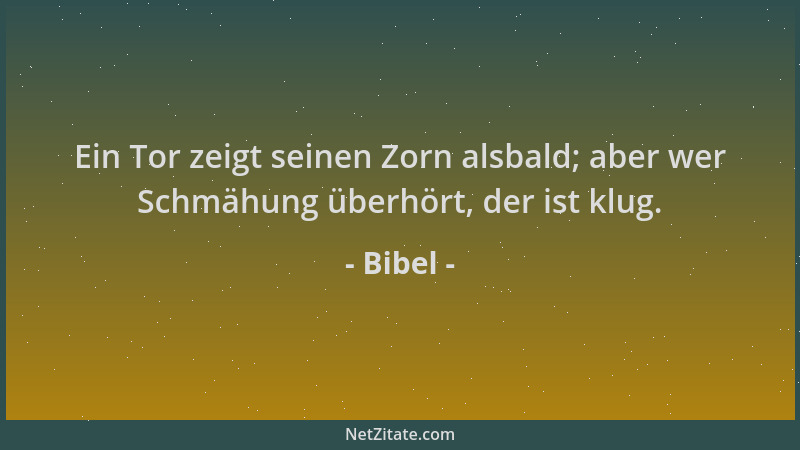 Bibel - Ein Tor zeigt seinen Zorn alsbald; aber wer Schmähung überhört, der ist klug....