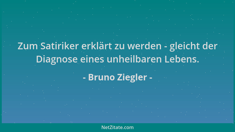 Bruno Ziegler - Zum Satiriker erklärt zu werden - gleicht der Diagnose eines unheilbaren Lebens....