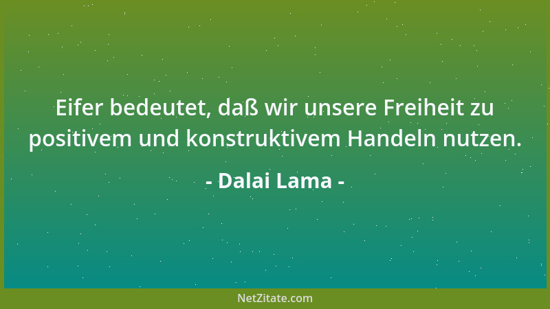 Dalai Lama - Eifer bedeutet, daß wir unsere Freiheit zu positivem und konstruktivem Handeln nutzen....
