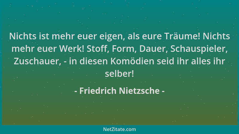 Friedrich Nietzsche - Nichts ist mehr euer eigen, als eure Träume! Nichts mehr euer Werk! Stoff, Form, Dauer, Schauspieler,...