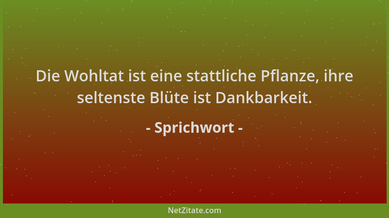 Sprichwort - Die Wohltat ist eine stattliche Pflanze, ihre seltenste Blüte ist Dankbarkeit....