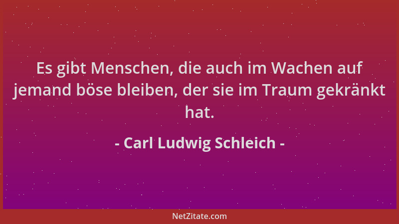Carl Ludwig Schleich - Es gibt Menschen, die auch im Wachen auf jemand böse bleiben, der sie im Traum gekränkt hat....