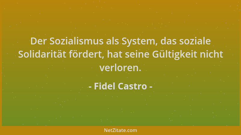 Fidel Castro - Der Sozialismus als System, das soziale Solidarität fördert, hat seine Gültigkeit nicht verloren....
