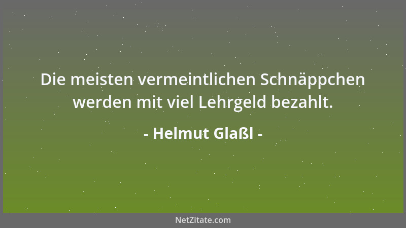 Helmut Glaßl - Die meisten vermeintlichen Schnäppchen werden mit viel Lehrgeld bezahlt....