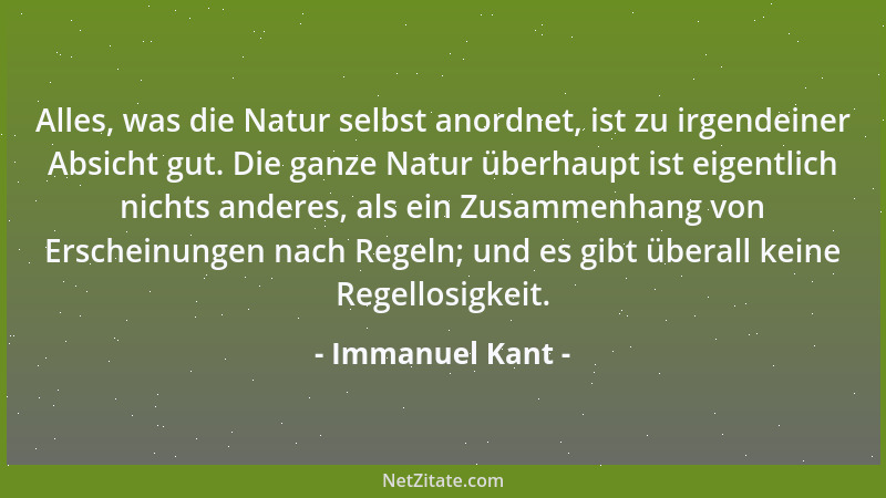Immanuel Kant - Alles, was die Natur selbst anordnet, ist zu irgendeiner Absicht gut. Die ganze Natur überhaupt ist eigentl...