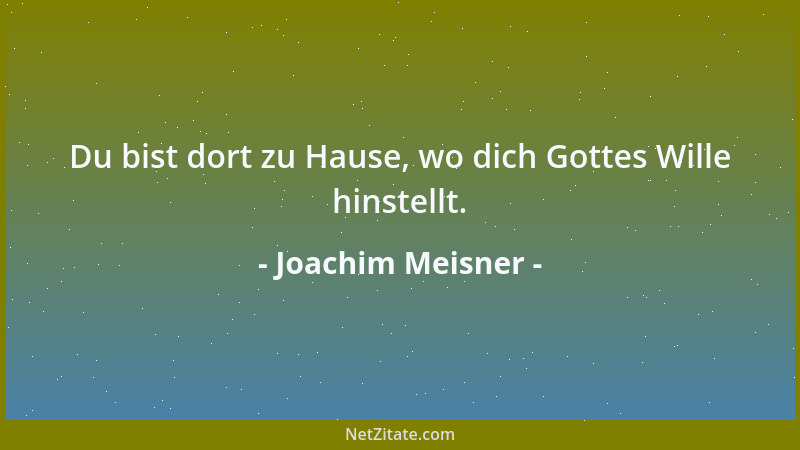Joachim Meisner - Du bist dort zu Hause, wo dich Gottes Wille hinstellt....