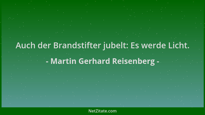Martin Gerhard Reisenberg - Auch der Brandstifter jubelt: Es werde Licht....