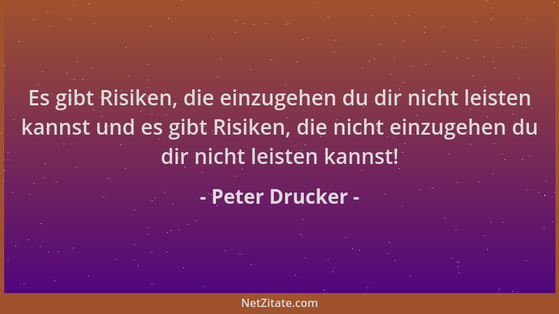 Peter Drucker - Es gibt Risiken, die einzugehen du dir nicht leisten kannst und es gibt Risiken, die nicht einzugehen du di...