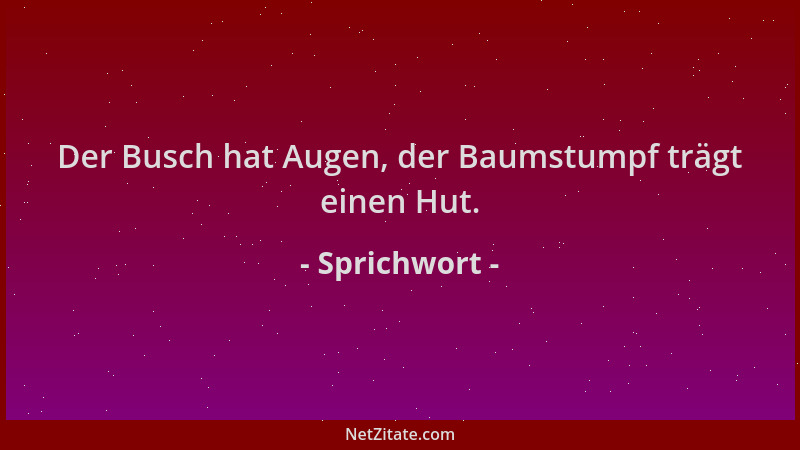 Sprichwort - Der Busch hat Augen, der Baumstumpf trägt einen Hut....