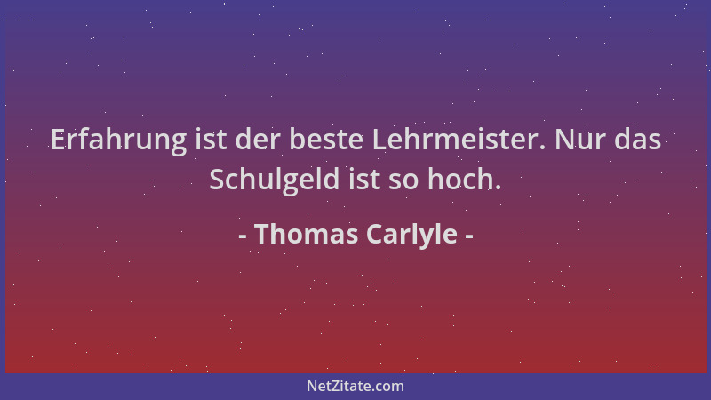 Thomas Carlyle - Erfahrung ist der beste Lehrmeister. Nur das Schulgeld ist so hoch....