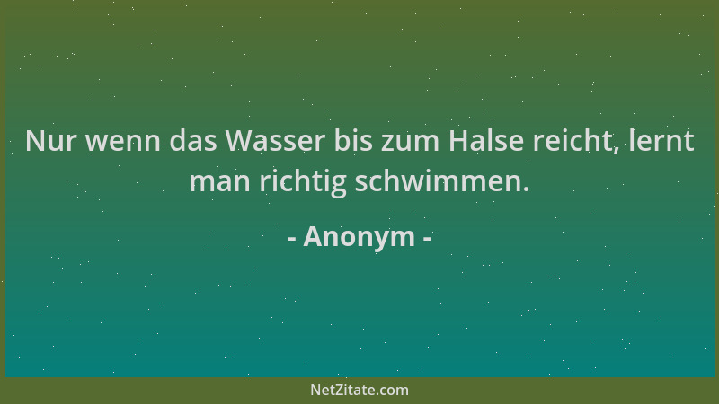 Anonym - Nur wenn das Wasser bis zum Halse reicht, lernt man richtig schwimmen....