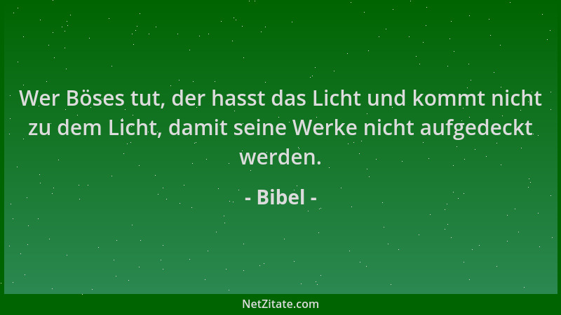 Bibel - Wer Böses tut, der hasst das Licht und kommt nicht zu dem Licht, damit seine Werke nicht aufgedeckt werden....