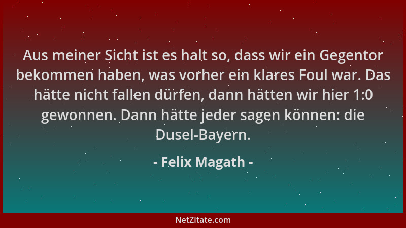 Felix Magath - Aus meiner Sicht ist es halt so, dass wir ein Gegentor bekommen haben, was vorher ein klares Foul war. Das h...