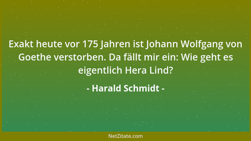 Harald Schmidt - Exakt heute vor 175 Jahren ist Johann Wolfgang von Goethe verstorben. Da fällt mir ein: Wie geht es eigent...