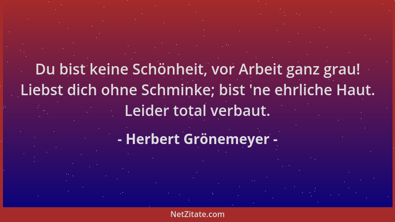 Herbert Grönemeyer - Du bist keine Schönheit, vor Arbeit ganz grau! Liebst dich ohne Schminke; bist  'ne ehrliche Haut. Leid...
