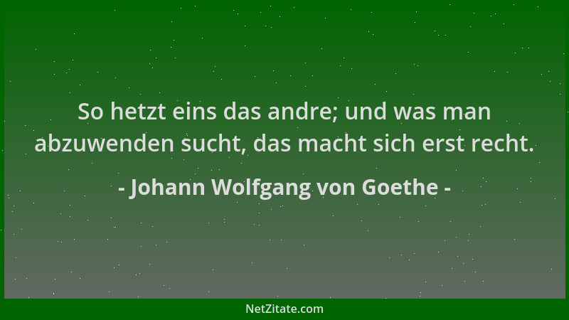 Johann Wolfgang von Goethe - So hetzt eins das andre; und was man abzuwenden sucht, das macht sich erst recht....