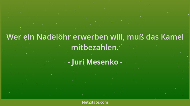 Juri Mesenko - Wer ein Nadelöhr erwerben will, muß das Kamel mitbezahlen....