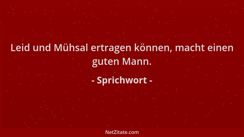 Sprichwort - Leid und Mühsal ertragen können, macht einen guten Mann....