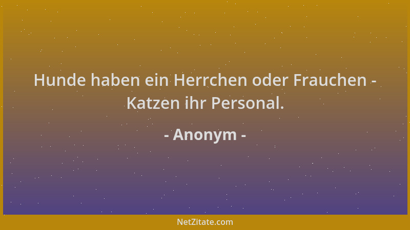 Anonym - Hunde haben ein Herrchen oder Frauchen - Katzen ihr Personal....