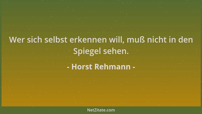 Horst Rehmann - Wer sich selbst erkennen will, muß nicht in den Spiegel sehen....