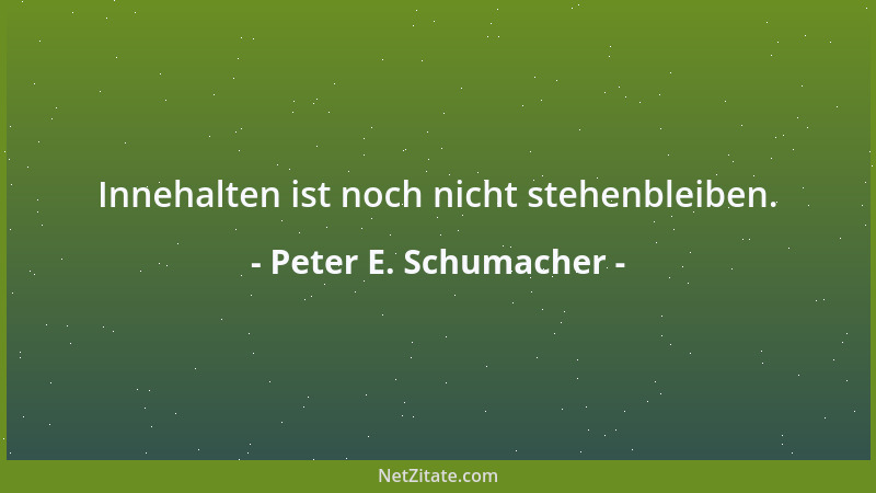 Peter E. Schumacher - Innehalten ist noch nicht stehenbleiben....