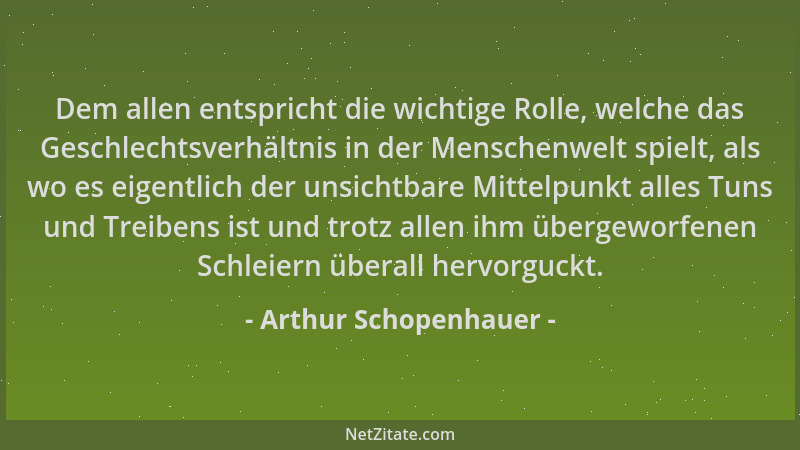 Arthur Schopenhauer - Dem allen entspricht die wichtige Rolle, welche das Geschlechtsverhältnis in der Menschenwelt spielt,...