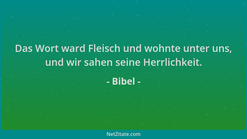 Bibel - Das Wort ward Fleisch und wohnte unter uns, und wir sahen seine Herrlichkeit....