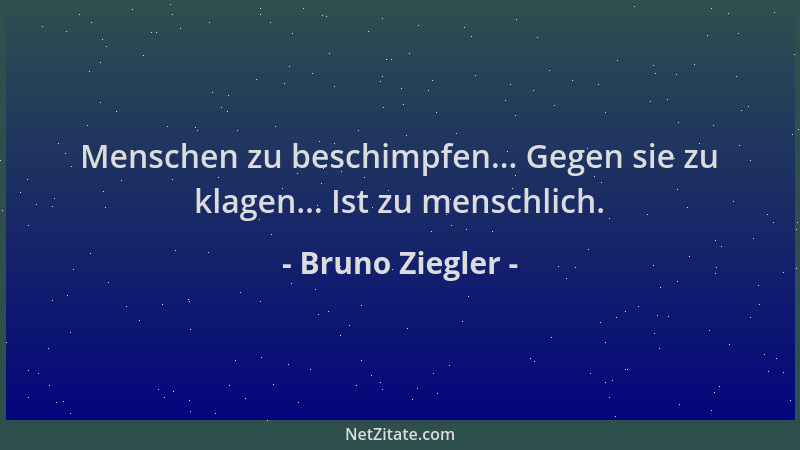 Bruno Ziegler - Menschen zu beschimpfen... Gegen sie zu klagen... Ist zu menschlich....