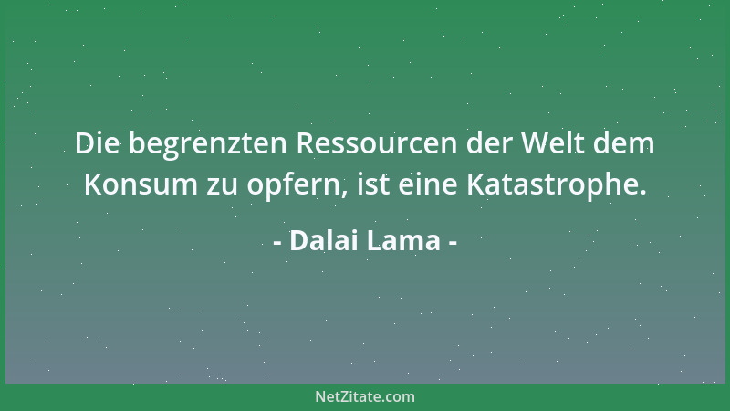 Dalai Lama - Die begrenzten Ressourcen der Welt dem Konsum zu opfern, ist eine Katastrophe....